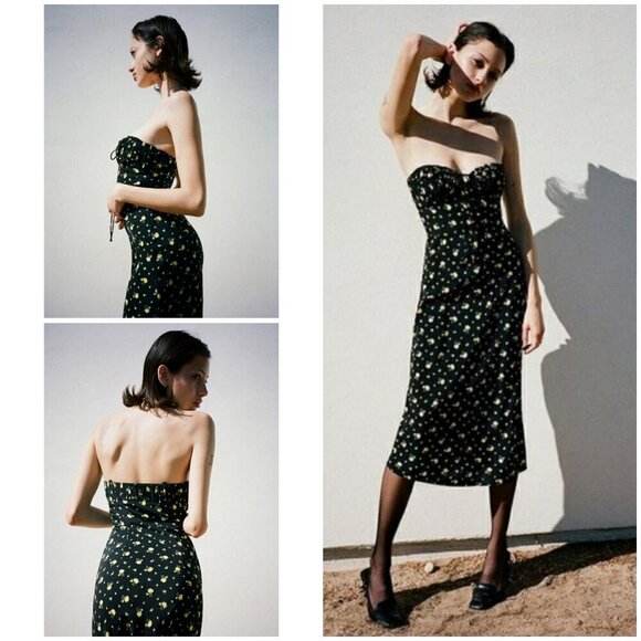 💕REALISATION PAR💕 Strapless Iris Dress ~ 100% Silk Florence Floral Print Small - Picture 1 of 11